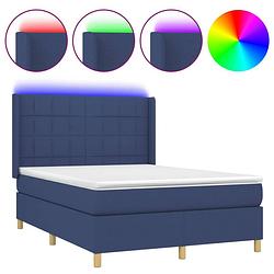 Foto van The living store boxspring - led - blauw - 193 x 147 x 118/128 cm - pocketvering matras - huidvriendelijk