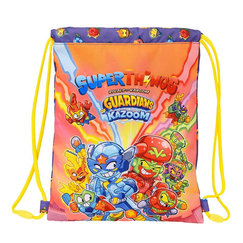 Foto van Rugtas met koordjes superthings guardians of kazoom paars geel (26 x 34 x 1 cm)