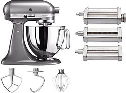 Foto van Kitchenaid artisan mixer 5ksm125 contourzilver + pastaroller en -snijderset (3-delig)