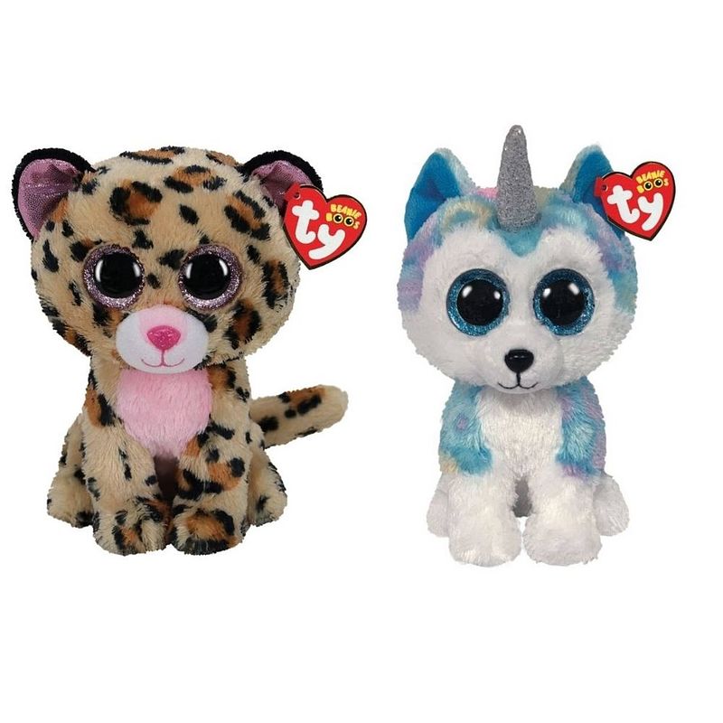 Foto van Ty - knuffel - beanie buddy - livvie leopard & helena husky