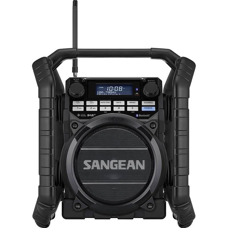 Foto van Sangean utility-40 dbt bouwradio dab+, vhf (fm) aux, bluetooth, usb accu laadfunctie, herlaadbaar, waterdicht, stofvast zwart