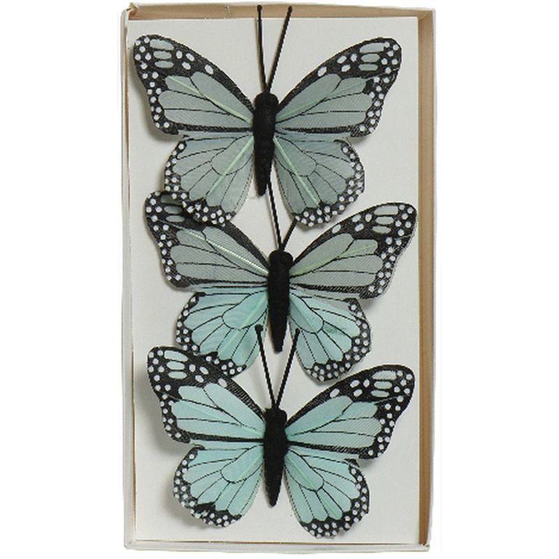 Foto van 3x stuks decoratie vlinders op draad - blauw - 6 cm - hobbydecoratieobject