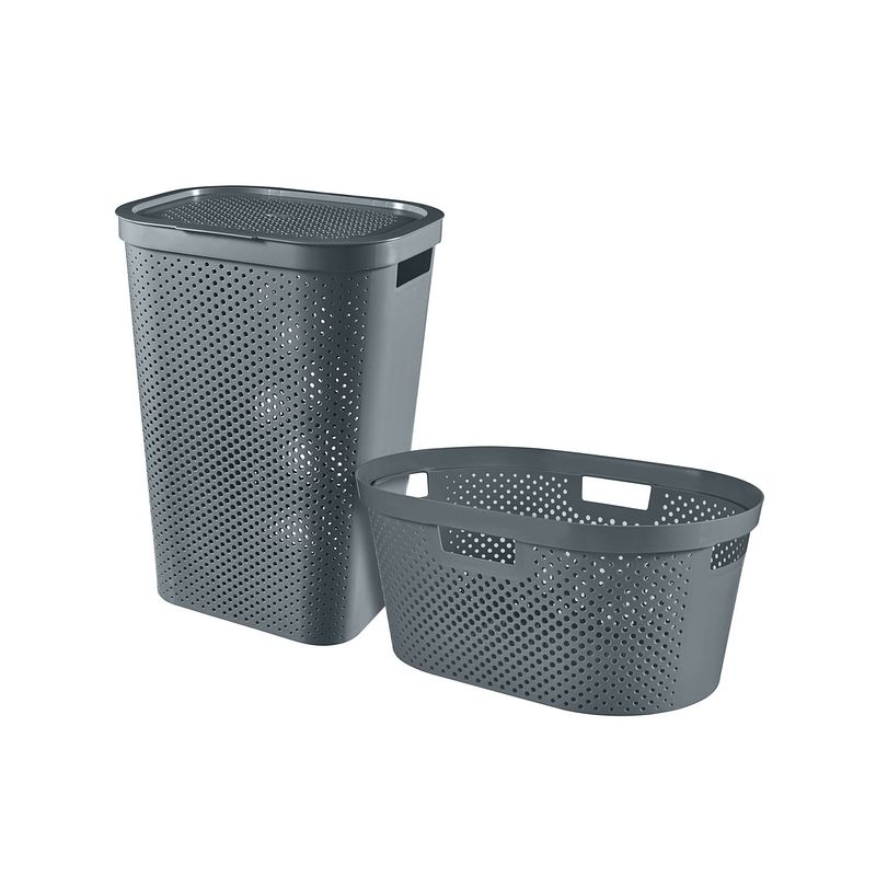 Foto van Curver infinity recycled wasmand met deksel 60l + wasmand 40l - antraciet