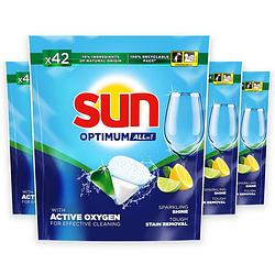 Foto van Sun - optimum lemon all-in-1 - 100% oplosbare tabletfolie - 4 x 42 stuks -168 vaatwastabletten - voordeelverpakking
