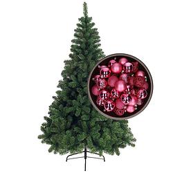 Foto van Bellatio decorations kunst kerstboom 120 cm met kerstballen fuchsia roze - kunstkerstboom