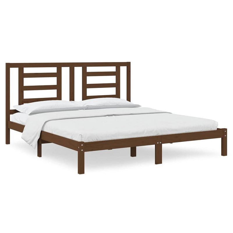 Foto van The living store houten bedframe - 205.5 x 185.5 x 31 cm - honingbruin - massief grenenhout