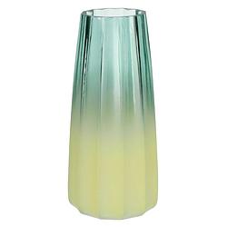 Foto van Bellatio design bloemenvaas - groen/geel - glas - d10 x h21 cm - vazen