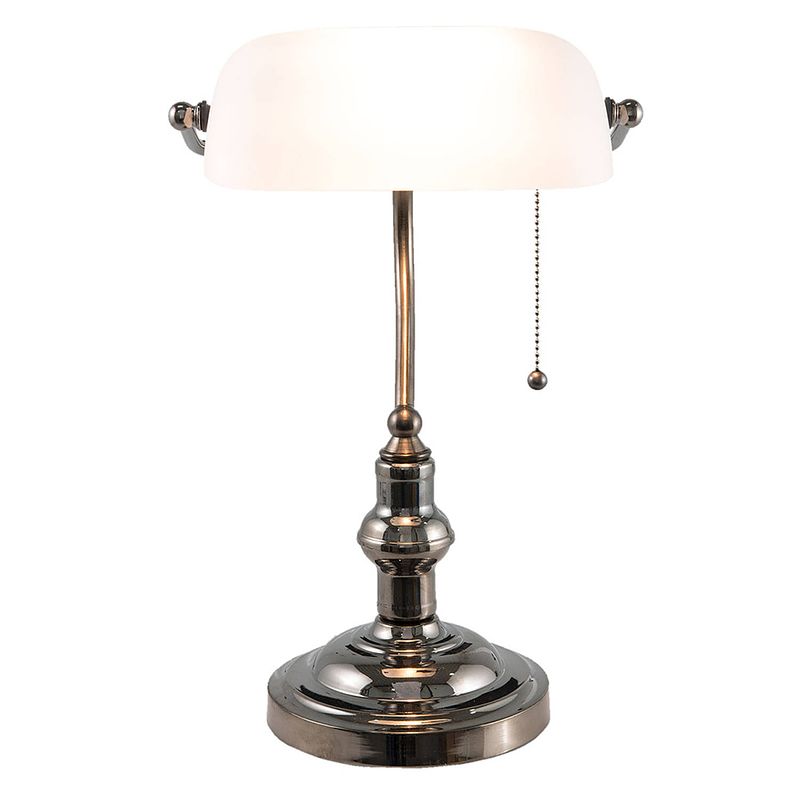 Foto van Haes deco - bureaulamp bankierslamp 27x23x42 cm wit ijzer glas tafellamp