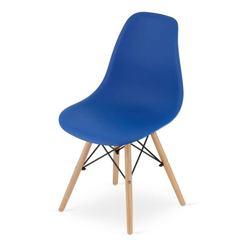 Foto van Set van 4 kuipstoelen met beuken houten poten - eetkamer stoelen - blauw