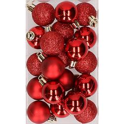 Foto van 20x stuks kunststof kerstballen rood 3 cm mat/glans/glitter - kerstbal