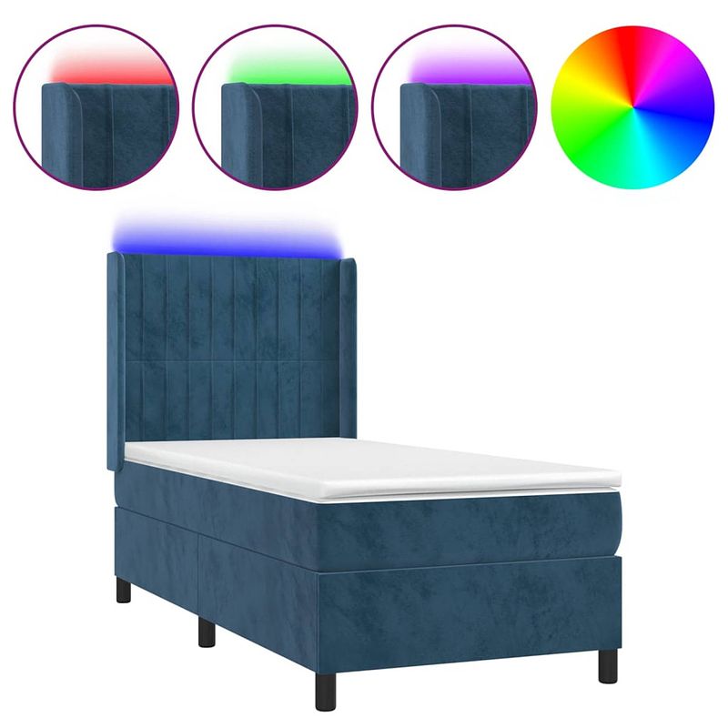 Foto van The living store boxspring donkerblauw fluweel 203x103x118/128 cm - led - pocketvering