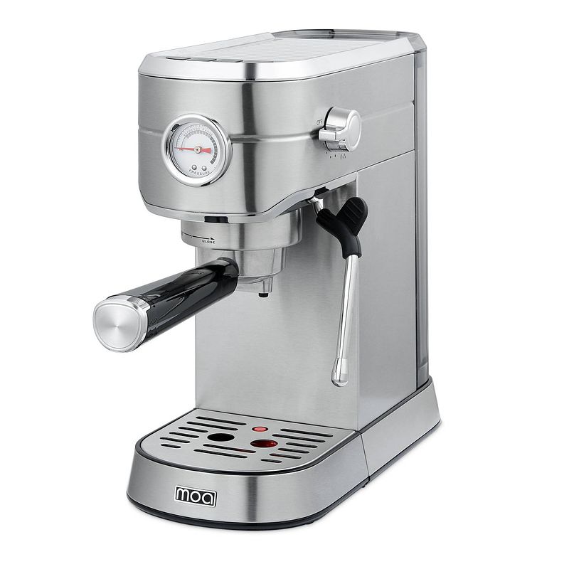 Foto van Moa pistonmachine - espresso & lungo - koffiecups - gemalen koffie - koffiepads - zilver - pm01s