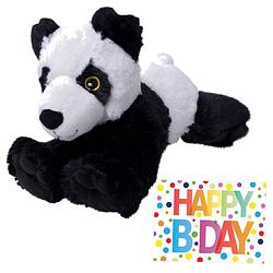 Foto van Pluche knuffel panda beer 22 cm met a5-size happy birthday wenskaart - knuffelberen