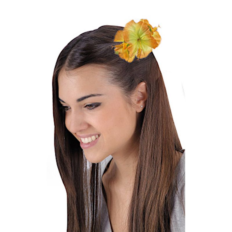 Foto van Carnival toys haarclip hawaii bloem dames polyester oranje