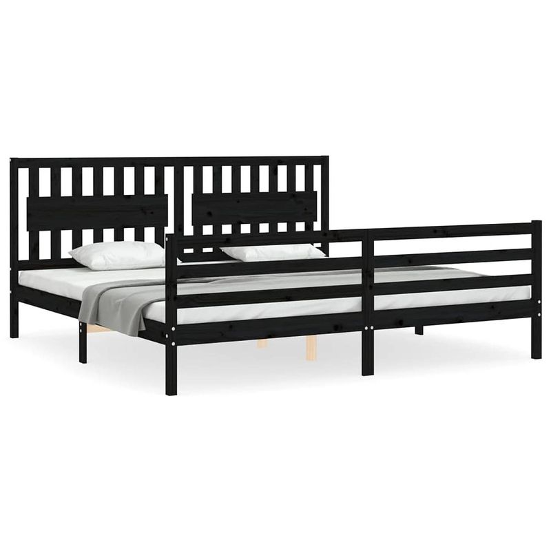 Foto van The living store bedframe massief grenenhout - zwart - 205.5 x 205.5 x 100 cm - multiplex lattenbodem - functioneel