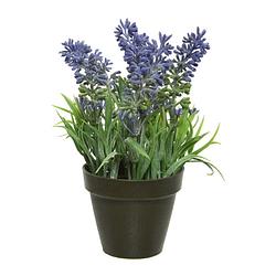 Foto van Groen/paarse lavendula/lavendel kunstplant 17 cm in zwarte pot - kunstplanten