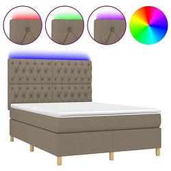 Foto van Vidaxl boxspring met matras en led stof taupe 140x190 cm