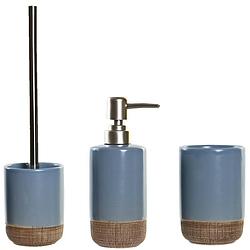 Foto van Toiletborstel met houder en zeeppompje 300 ml polystone korenblauw - toiletborstels