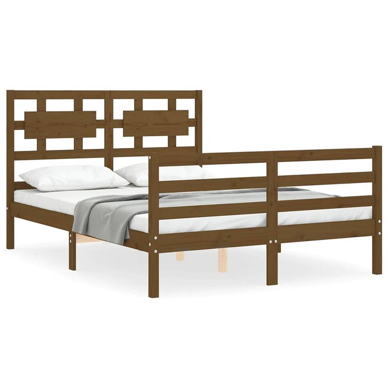 Foto van The living store bed - massief grenenhout - 205.5 x 145.5 x 100 cm - honingbruin