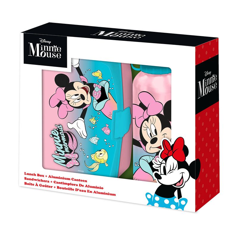 Foto van Disney minnie mouse lunchbox set voor kinderen - 2-delig - roze - aluminium/kunststof  - lunchboxen