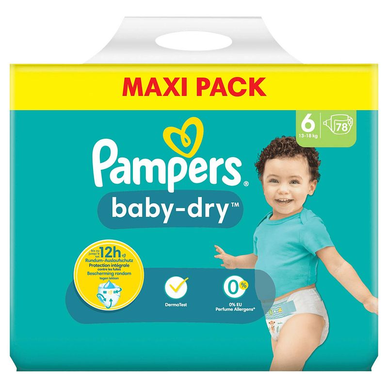 Foto van Pampers babydry maat 6, 78 luiers, tot 12 uur bescherming, 13kg18kg bij jumbo