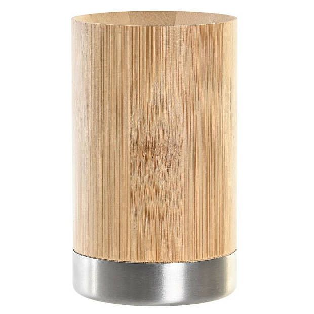 Foto van Badkamer tandenborstelhouder / drinkbeker - hout/zilver - 7 x 11 cm - badkameraccessoireset