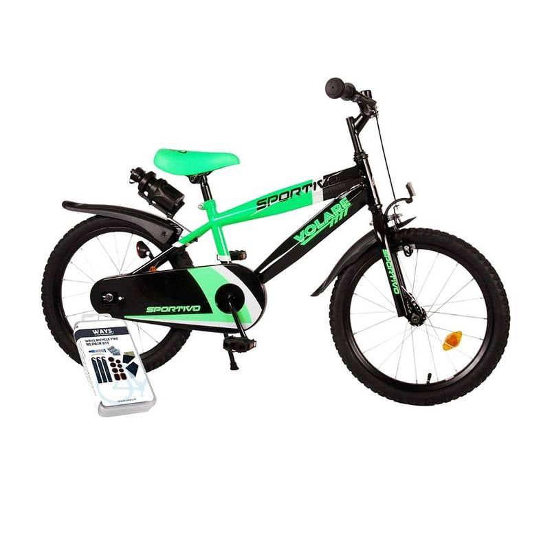 Foto van Volare kinderfiets sportivo - 18 inch - groen/zwart - inclusief ways bandenplakset