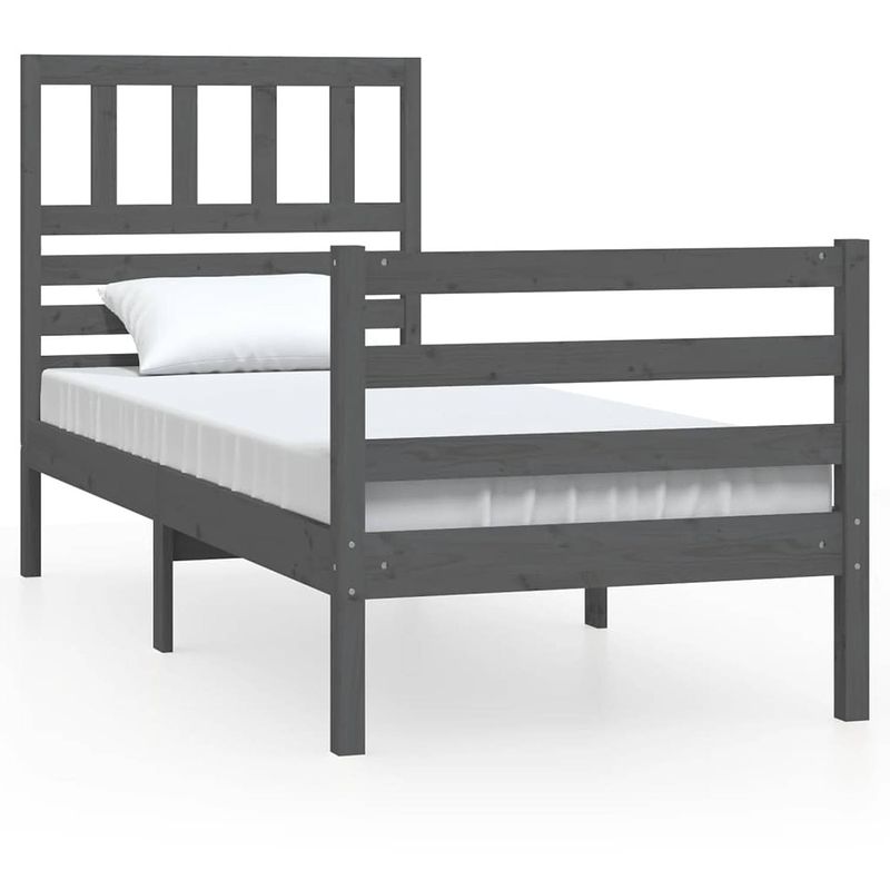 Foto van The living store bedframe grijs - massief grenenhout - 205.5x106x100 cm - geschikt voor 100x200 cm matras - montage