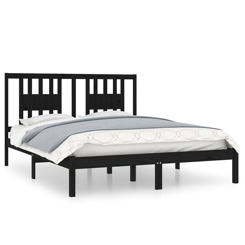 Foto van Vidaxl bedframe massief grenenhout zwart 140x200 cm