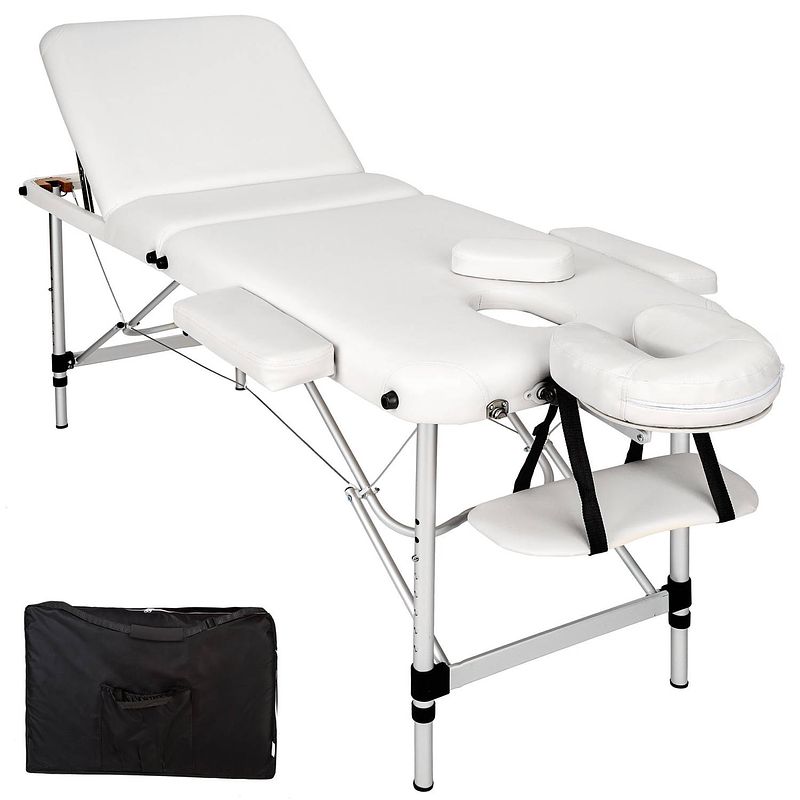 Foto van Tectake® - mobiele aluminium massagetafel 3 zones wit + draagtas - behandeltafel - 401046