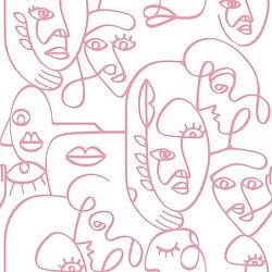 Foto van Noordwand behang friends & coffee line art faces wit en roze