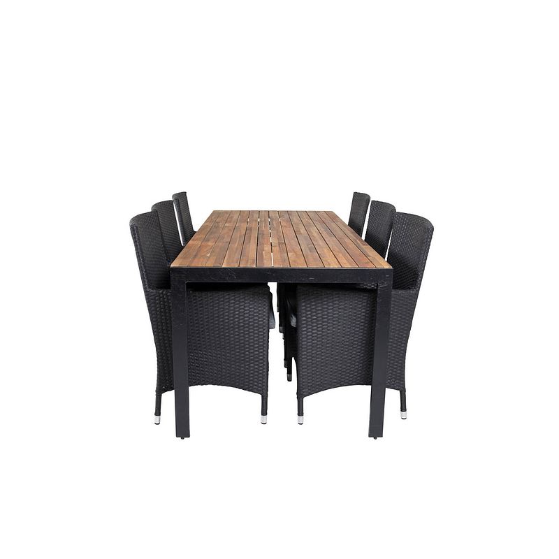 Foto van Bois tuinmeubelset tafel 90x205cm en 6 stoel malin zwart, naturel.