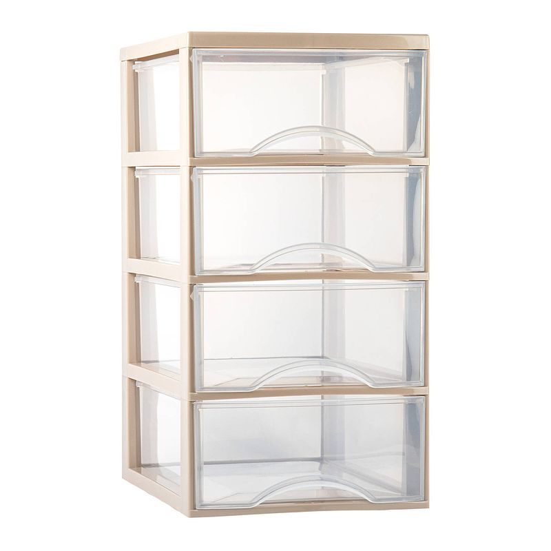 Foto van Plasticforte ladeblokje/bureau organizer 4x lades - transparant/beige - l26 x b36 x h49 cm - ladeblok