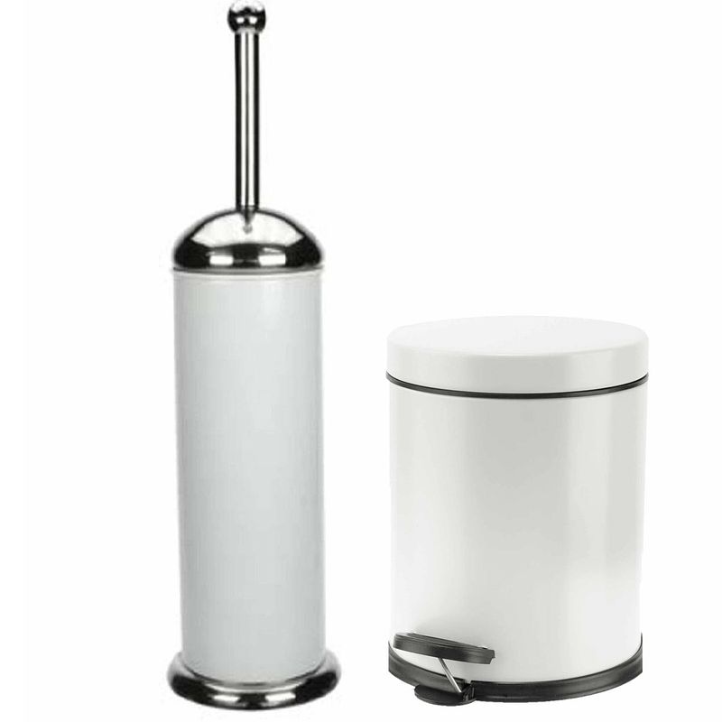 Foto van Badkamer/toilet set pedaalemmer 3 liter en toiletborstel rvs wit - badkameraccessoireset