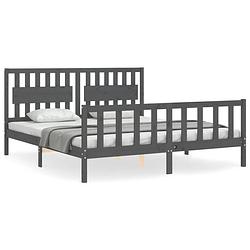 Foto van The living store grenenhouten bedframe - grijs - 205.5 x 185.5 x 100 cm (lxbxh) - multiplex lattenbodem - functioneel