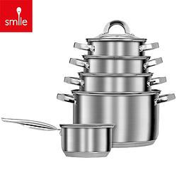 Foto van Smile - 10-delige pannenset - inductie pannenset - rvs - kookpannen - geschikt voor alle warmtebronnen - mgk-10 - pannen