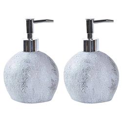 Foto van 2x stuks zeeppompje/dispenser kunststeen/rvs in kleur cement grijs 15 cm - zeeppompjes