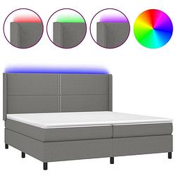 Foto van The living store boxspring donkergrijs - 203x203x118/128 cm - verstelbaar hoofdbord - led-verlichting - pocketvering