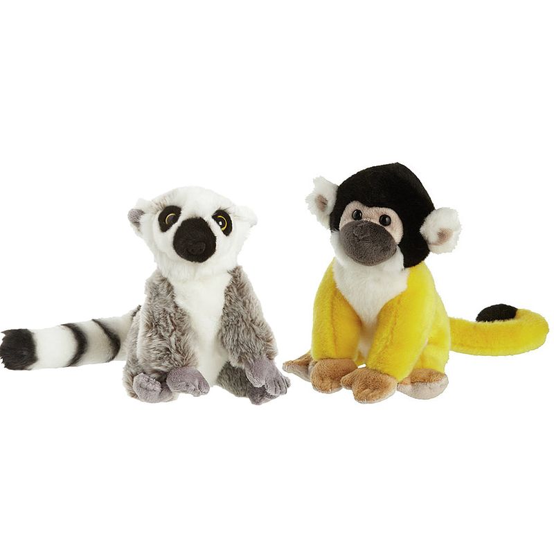 Foto van Apen serie zachte pluche knuffels 2x stuks - maki aap en squirrel aap van 18 cm - knuffeldier