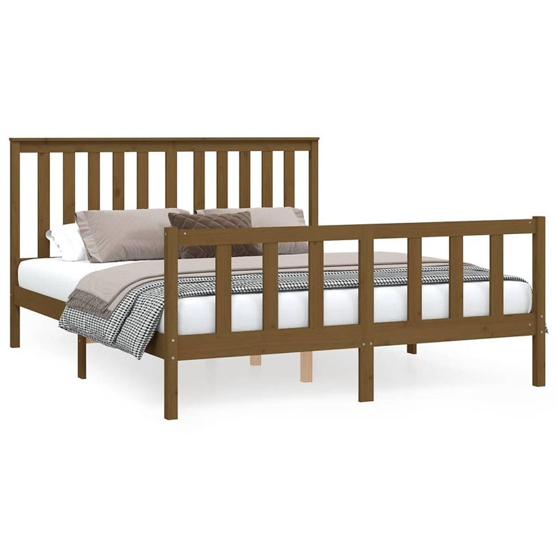 Foto van The living store klassiek houten bedframe - 205.5 x 166 x 101 cm - honingbruin