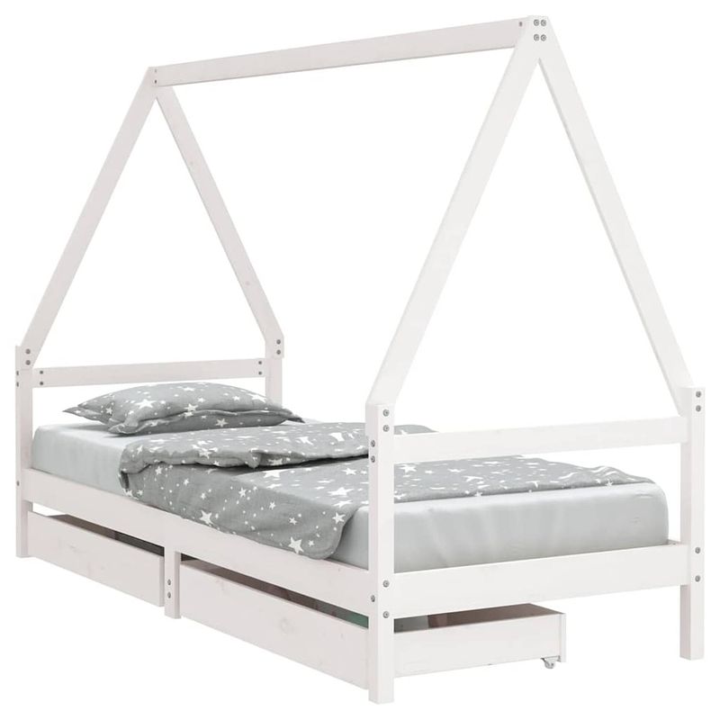 Foto van Vidaxl kinderbedframe met lades 90x190 cm massief grenenhout wit