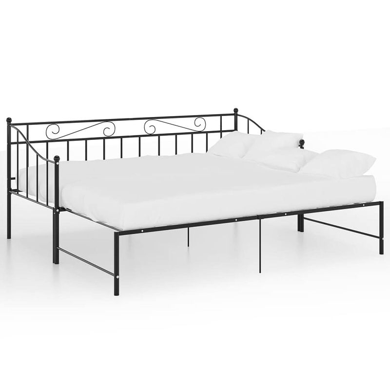 Foto van The living store bedbank the living store gepoedercoat metaal bed - 206.5 x 185 x 89.5 cm - zwart