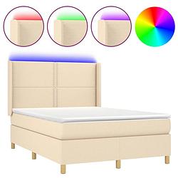 Foto van The living store boxspring bed - crème - 203 x 147 x 118/128 cm - verstelbaar hoofdbord - kleurrijke led-verlichting -