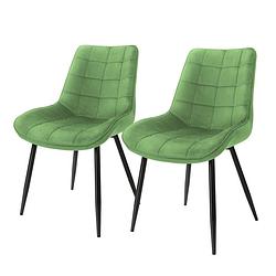 Foto van Eetkamerstoelen met rugleuning set van 2 groene fluwelen bekleding met metalen poten ml-design