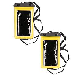Foto van 2x stuks bellatio design waterdicht telefoonhoesje voor alle telefoons tot 6 inch geel - telefoonhoesjes