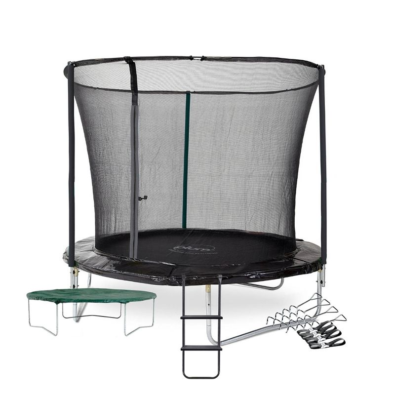 Foto van Plum fun trampoline met veiligheidsnet - zwart - 244 cm - inclusief hoes, ladder en verankeringsset