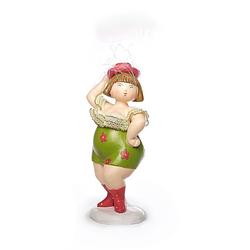 Foto van Inware home decoratie beeldje dikke dame staand - jurk groen - 20 cm - beeldjes