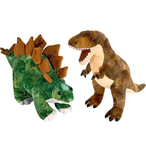 Foto van Setje van 2x dinosaurus knuffels t-rex en stegosaurus van 25 cm - knuffeldier