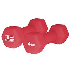 Foto van Urban fitness dumbbells hex 4 kilo neopreen rood 2 stuks