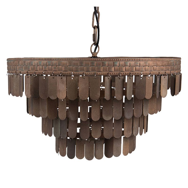 Foto van Clayre & eef hanglamp ø 48x30/138 cm bruin ijzer rond hanglamp eettafel hanglampen eetkamer bruin hanglamp eettafel